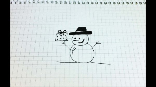 Рисунок ручкой Снеговик