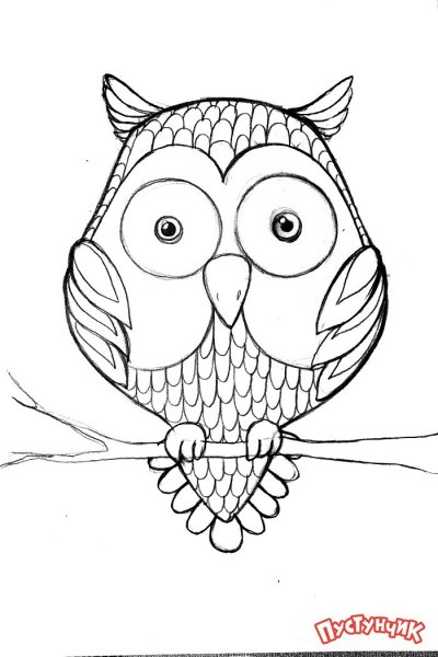 Сова рисунок карандашом для детей