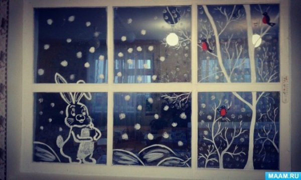 Рисунки на окнах зубной пастой