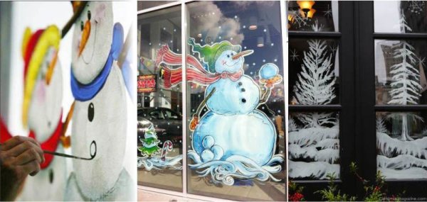 Украсить окно красками на новый год