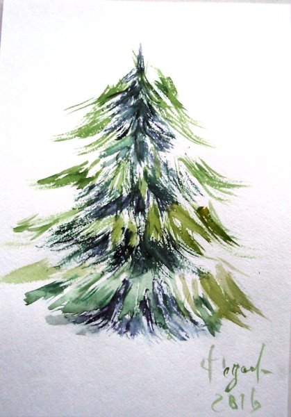 Новогодняя елка гуашью