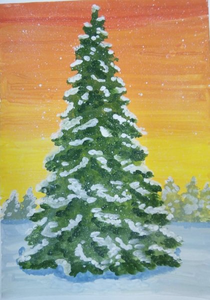 Рисование ветки ели гуашью детям