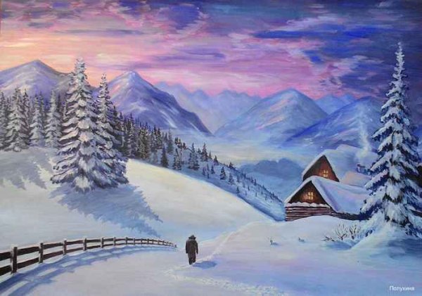 Красивые зимние пейзажи гуашью
