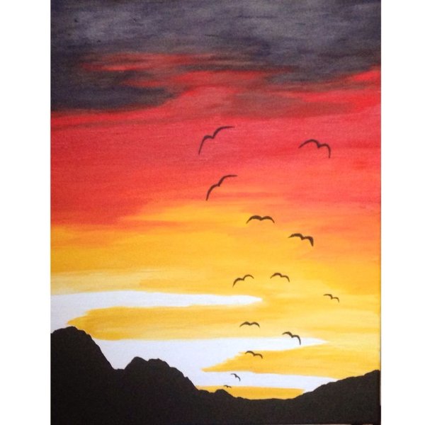 Пейзаж на ватмане гуашью