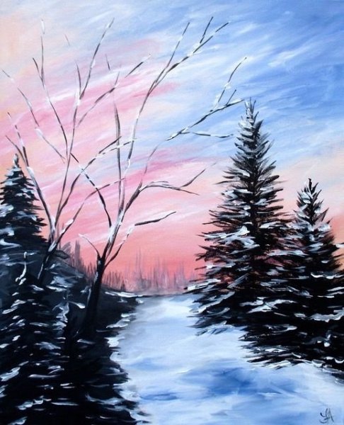 Рисуем зимний пейзаж гуашью