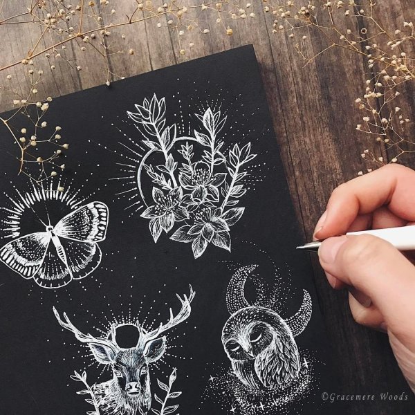 Рисунки на черной бумаге