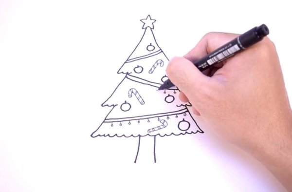 Елка ручкой нарисовать