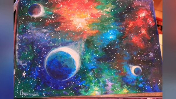 Космос рисунок акварелью