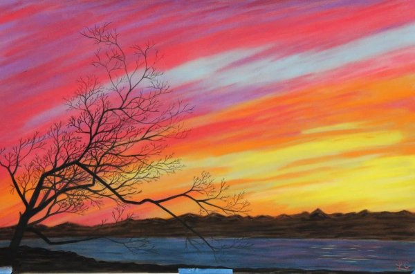 Восход солнца акварелью