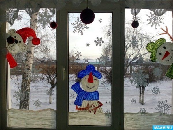 Новогодние рисунки на окнах