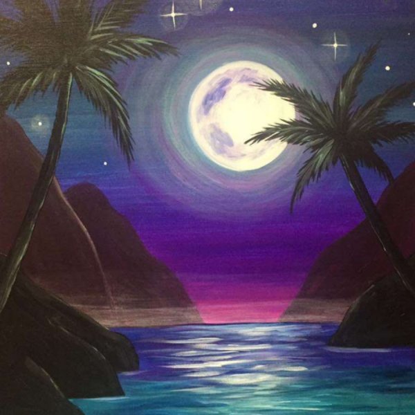 Лунный пейзаж гуашью