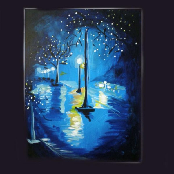 Ночной пейзаж красками