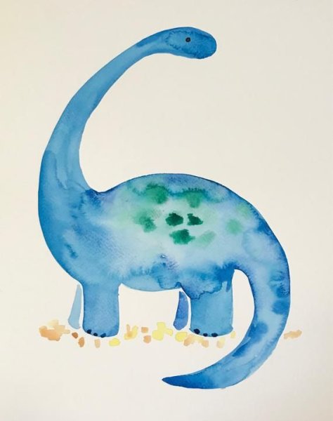 Рисование динозавр с детьми акварель