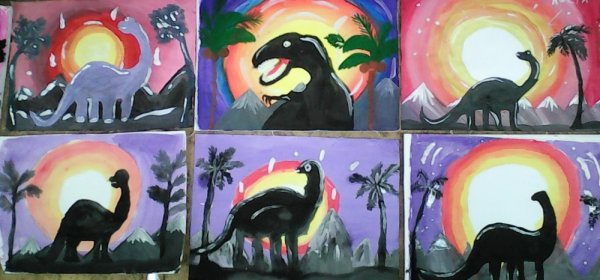 Динозавр гуашью для детей
