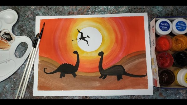 Динозавр гуашью