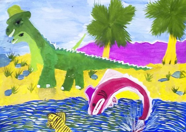 Динозавр красками
