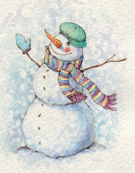 Снеговик гуашью