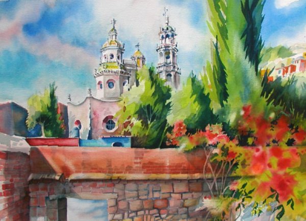 Архитектурный пейзаж гуашью