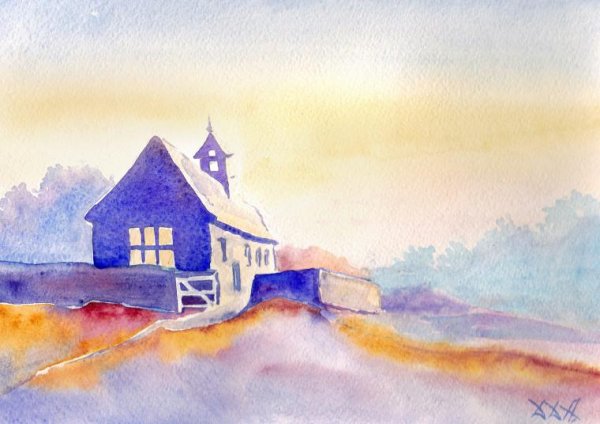 Домик акварель