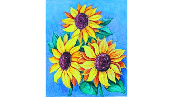 Подсолнух акриловыми красками для начинающих