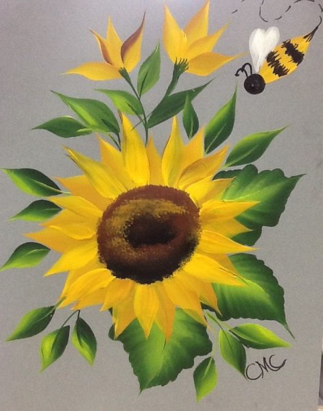 Поле с подсолнухами гуашью