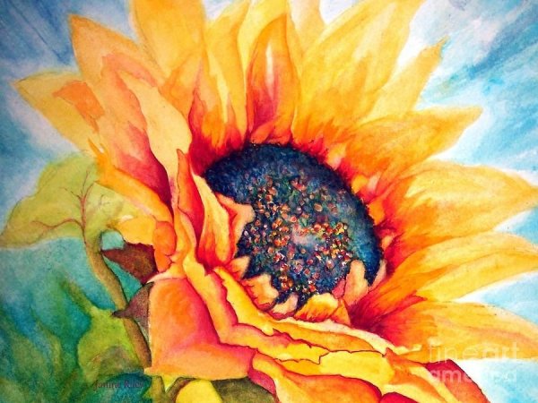 Подсолнух акриловыми красками для начинающих