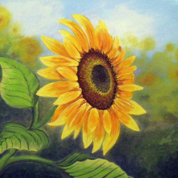 Нарисовать Подсолнухи акварелью