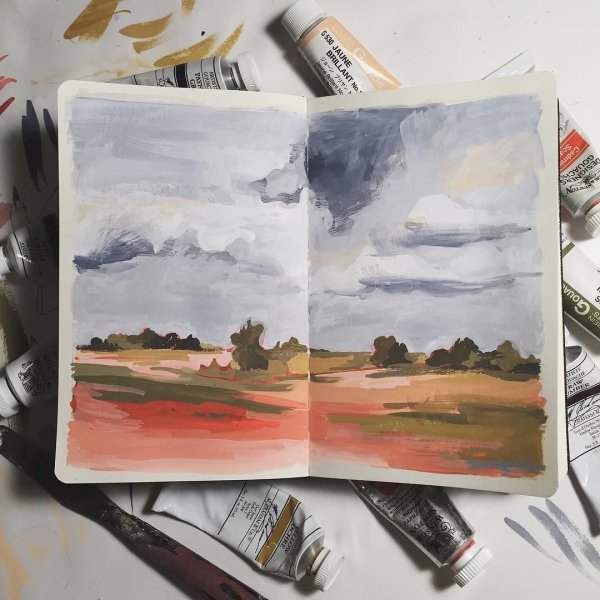 Рисунки акварелью в скетчбуке