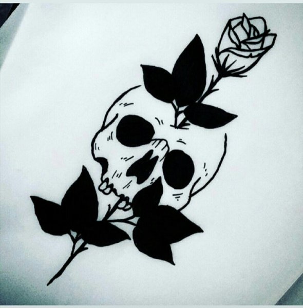 Череп с розами эскиз