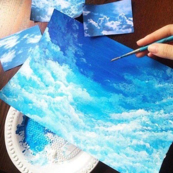 Рисование гуашью губкой