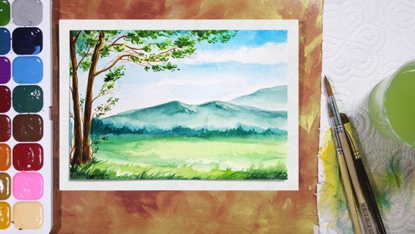 Закат красками для детей