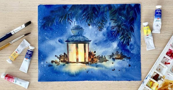 Шерстяная живопись зимний пейзаж