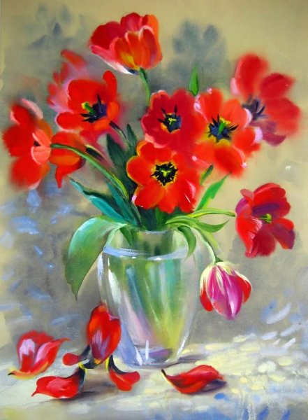 Тюльпаны акварелью