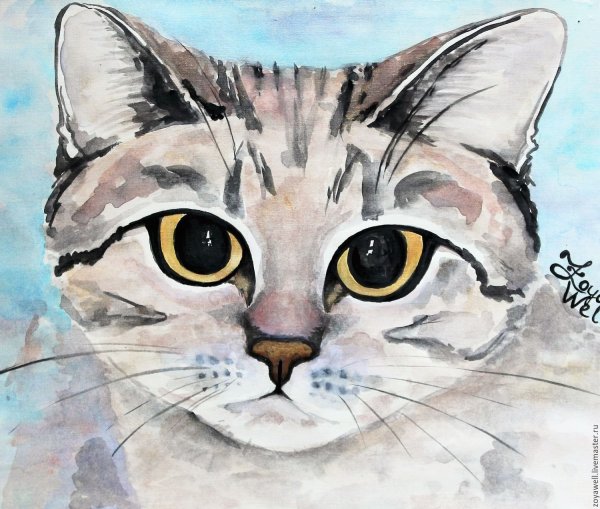 Морда кота гуашь