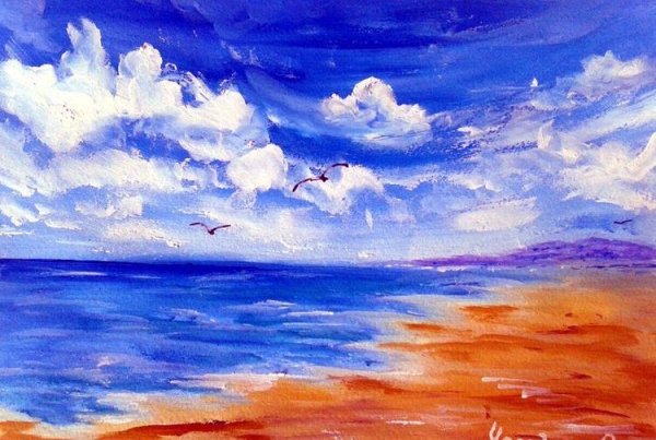 Рисование пейзажа красками море