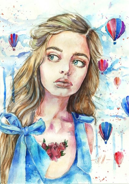 Рисунки акварелью девушки