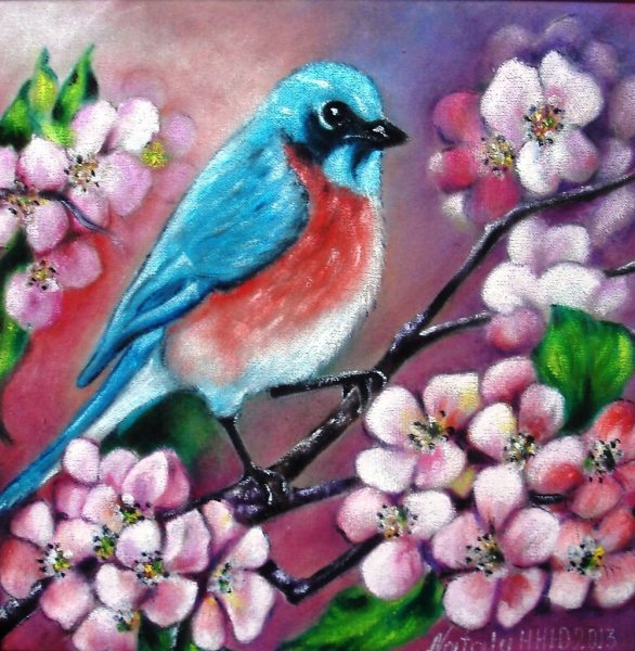 Птичка гуашью