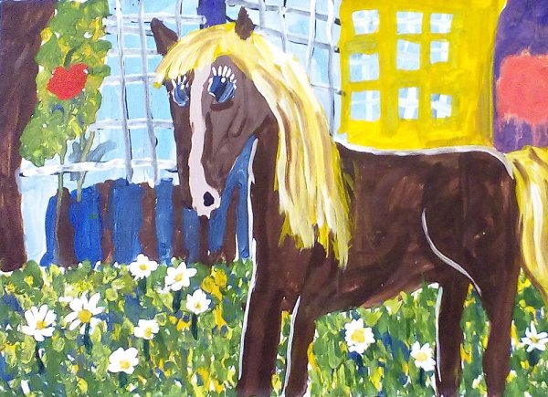 Лошадь рисунок гуашью