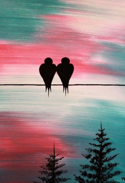 Закат парочка акварелью