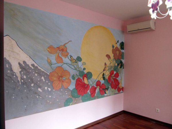 Рисунки гуашью на стене