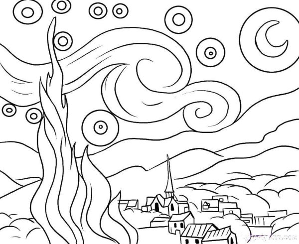 Контур розы для раскрашивания акварелью