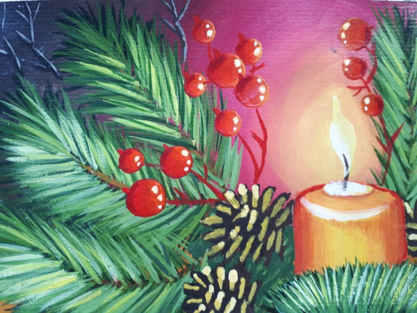 Новогодний пейзаж гуашью