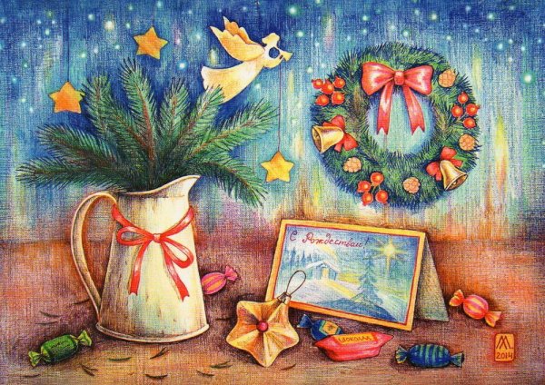 Новогодние открытки гуашью
