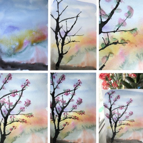 Простые рисунки акварелью для детей