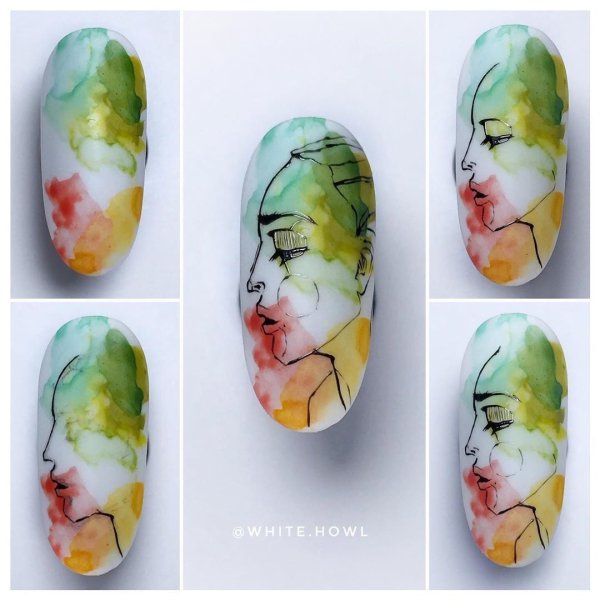 Рисование акварелью на ногтях
