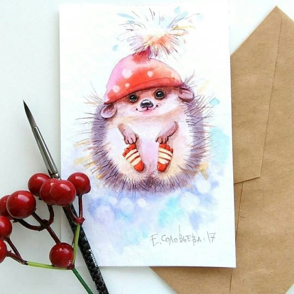 Новогодние рисунки акварелью