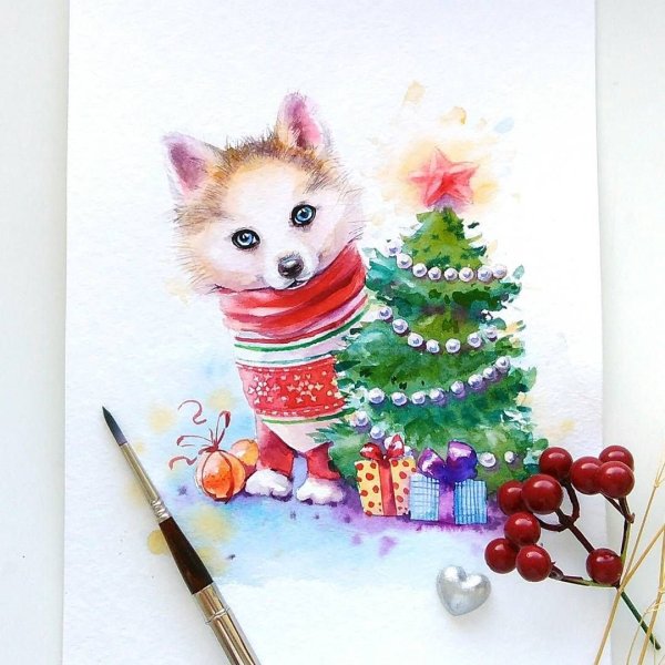 Рисунки на новый год акварелью