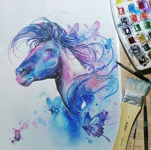 Тату лошадь акварель