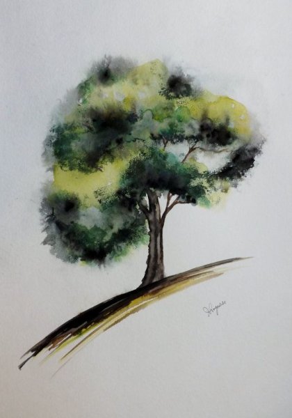 Деревья акварелью