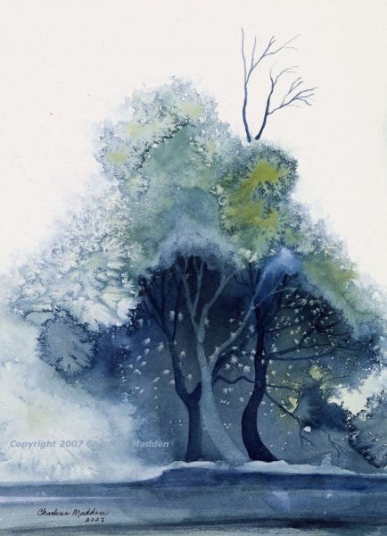 Стилизованный пейзаж акварелью